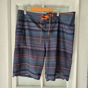 Prana Blue Orange Striped Board Swim Shorts Men’s Size 36